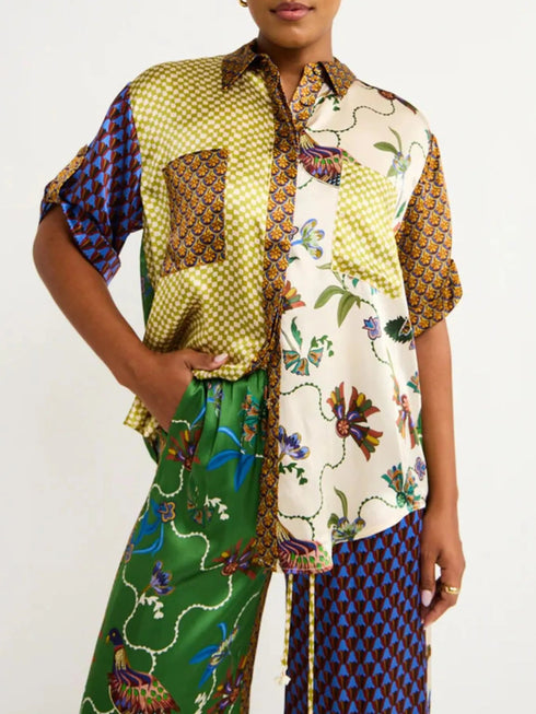 'Qadira' Multicolour Print Button Up Shirt and Pants Set - Celes Fashion